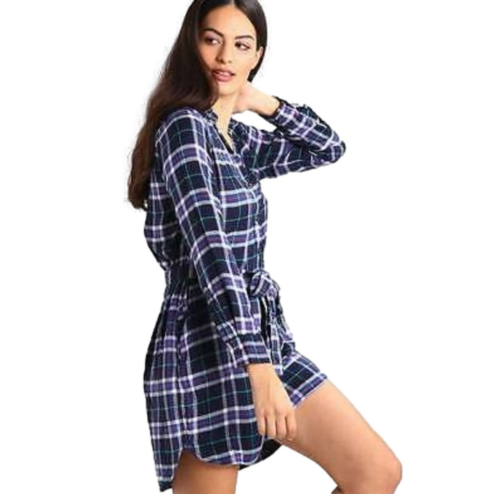 Gap x Pendleton Plaid Shirt Dress Soft Rayon Viscose Size Medium *missing tie